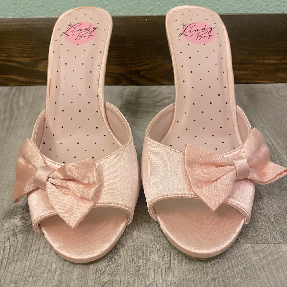 Lindy Bop retro style pink satin heels